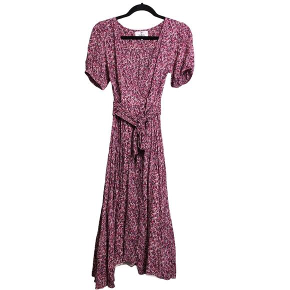 ba&sh Dresses & Skirts - ba&sh Noemie Crossover Dress Fuchsia V-Neck Surplice Self Tie Floral Size XS 4